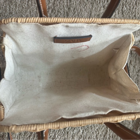 Zara Rigid Crossbody Rattan Box Top Handle Shoulder Basket Bag Woman - Picture 4 of 6